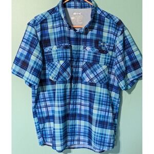 Silver Bait Fishing Shirt Mens Medium Blue Plaid Button Down Breathable Mesh